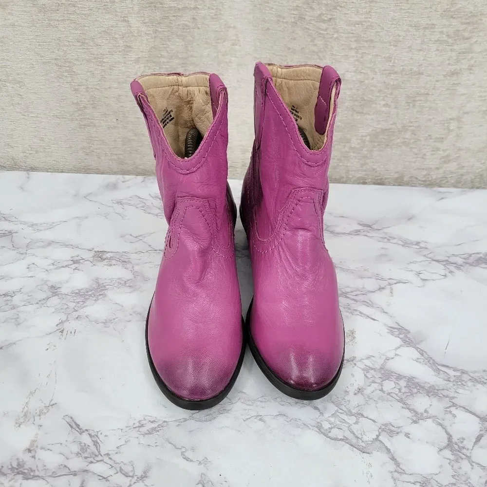 Frye Carson Shortie Youth 2 Purple Eggplant Leather Cowboy Cowgirl Boots